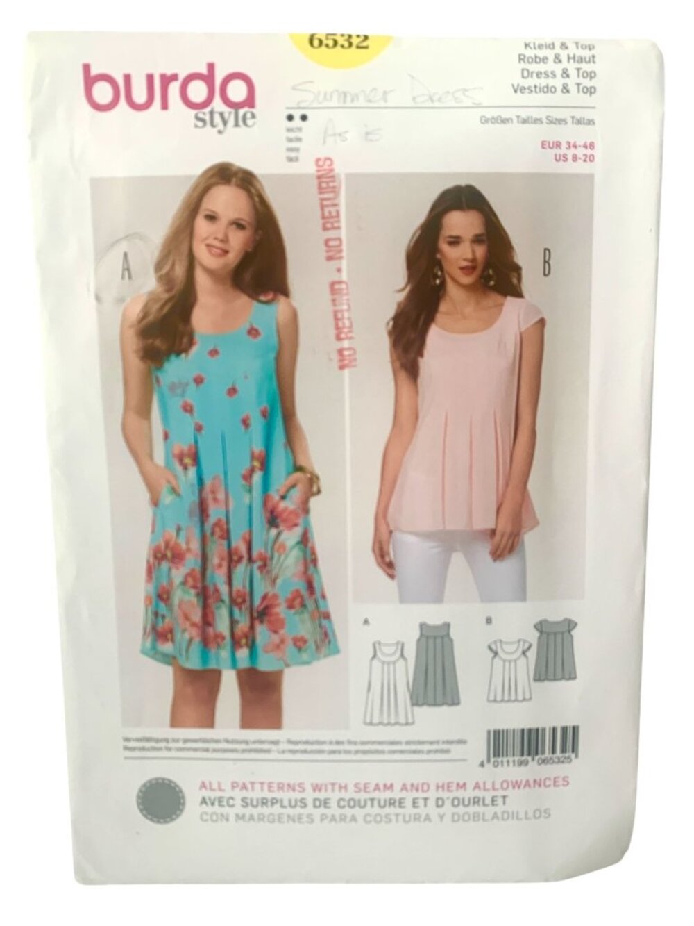 Burda 6532 Pattern Misses Dress & Top Size 8 10 12 14 16 18 20